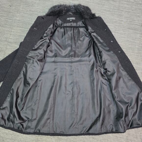 Vintage Giacca Black Pea Coat with Faux Fur Collar M - Picture 10 of 14